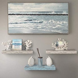 lot 102 image: Sorbus Floating Shelf Set - Rustic Wood Coastal Beach Style (BlueWhite, 3 Pack)