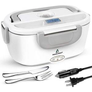 lot 103 image: TRAVELISIMO Electric Lunch Box 2 in 1 - Portable Food Warmer for Car, Truck, Home and Work 12V & 110V 40W - Includes 2 Compartments (Grey)
