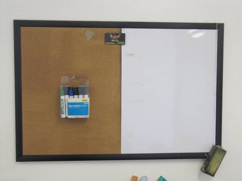 lot 2210 image: White  cork board with dry erase markers and eraser for Schedules or reminders