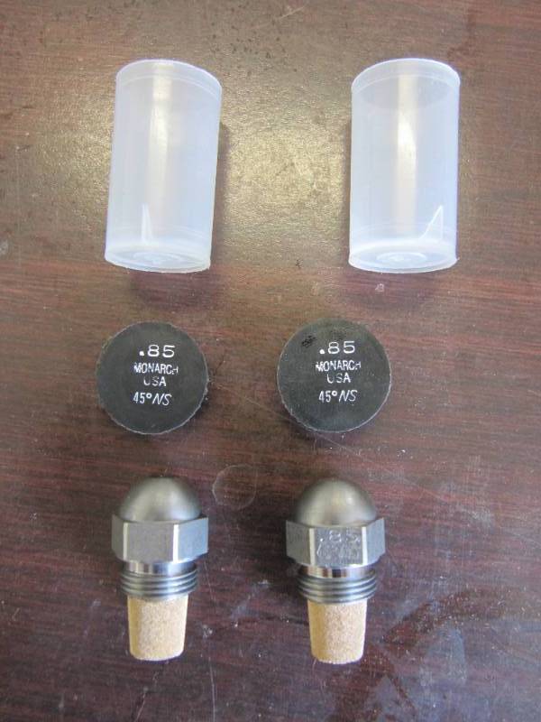 lot 2217 image: 2 NEW   0.85 MONARCH OIL BURNING NOZZEL 45 DEGREE  MADE IN USA