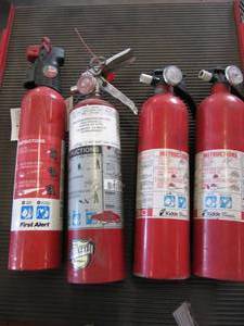 lot 616 image: 4 FIRE EXTINGUIHERS  4LB.  1 NEEDS CHARGED