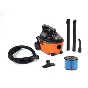 lot 59629 image: RIDGID 4 Gallon 5.0-Peak HP Portable WetDry Shop Vacuum with Fine Dust Filter, Hose and Accessories, OrangesPeaches