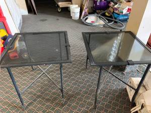 lot 1162 image: Set of black metal and glass tables