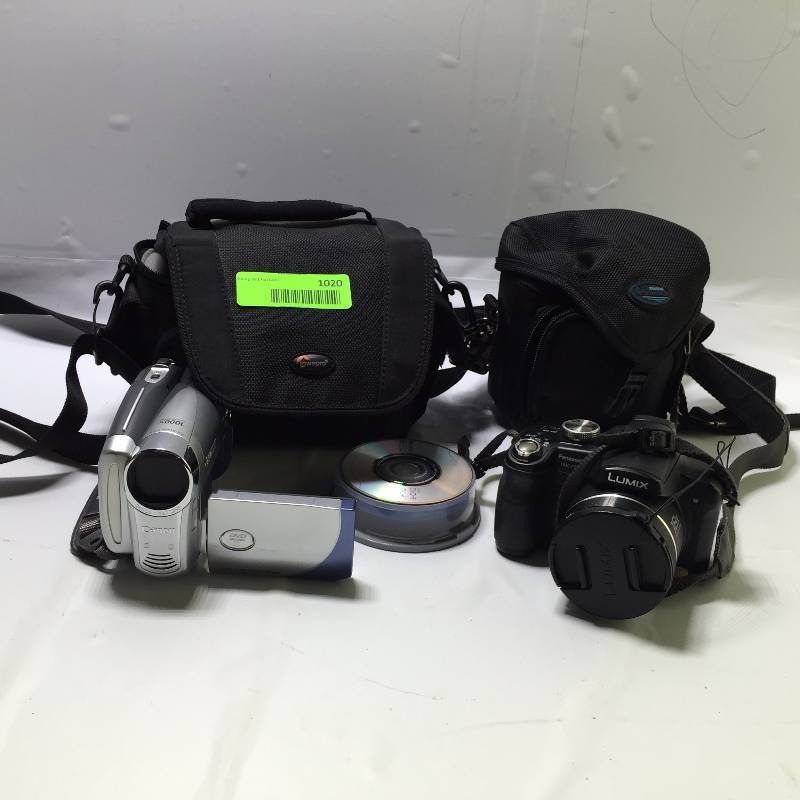 lot 1020 image: CANON DVD CAMCORDER & PANASONIC DIGITAL CAMERA  LUMIX