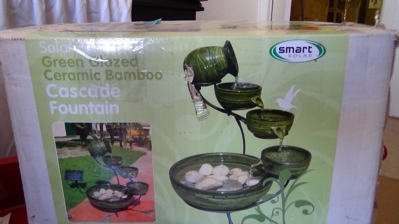 lot 3272 image: Smart Solar Ceramic Solar Cascading Fountain, Glazed Green Bamboo Design