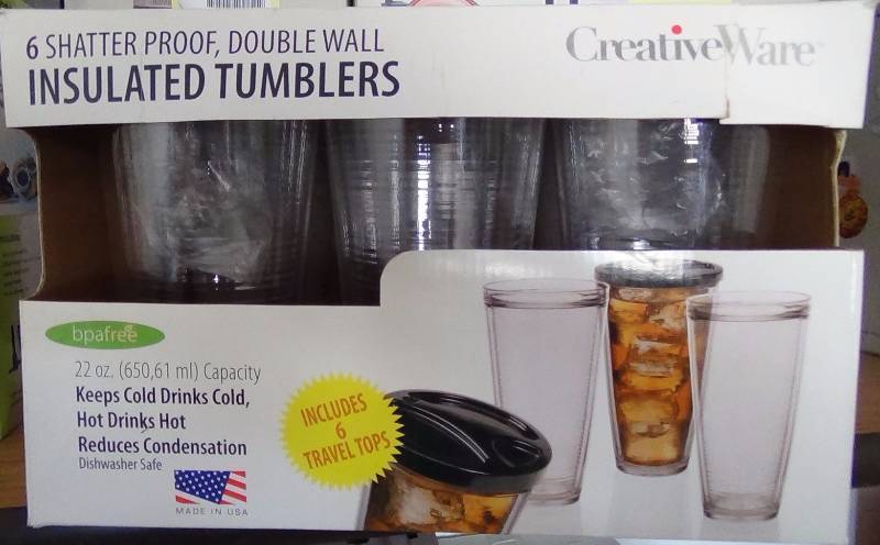 lot 3214 image: CreativeWare Insulated Tumblers with Lids, Set of 6