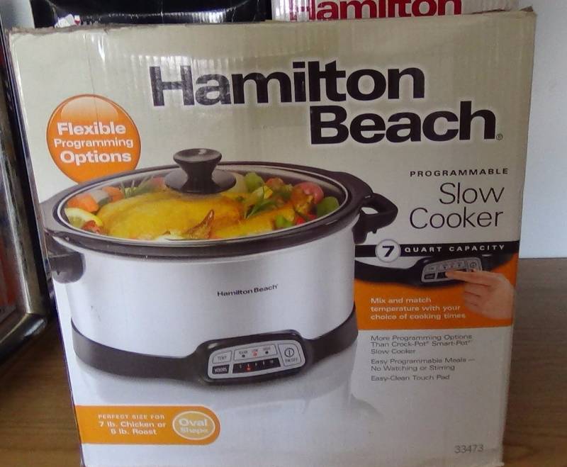 lot 3216 image: Hamilton Beach Programmable Slow Cooker, 7-Quart, Silver
