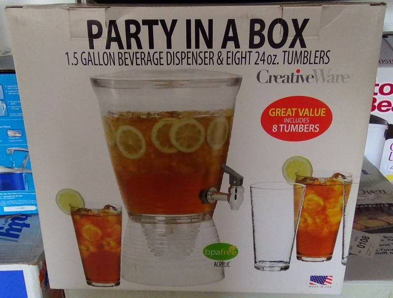 lot 3215 image: CreativeWare Party In A Box Beverage Dispenser & Tumbler Set