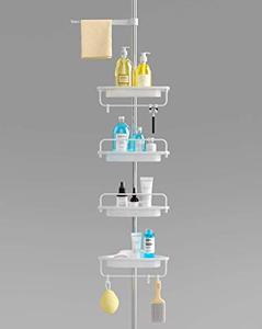 lot 19035 image: HomeHelper Tension Corner Shower Caddy, Rustproof Stainless Steel Pole, 4 Positionable Shelves, Height Adjustable Among 4.7Ft to 9.3Ft