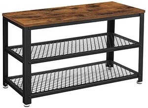 lot 19057 image: VASAGLE Shoe Bench, 3-Tier Shoe Rack, 28.7 Inches Long Storage Shelves, for Entryway, Living Room, Hallway, Accent Furniture, Steel Frame, Industrial Design, Rustic Brown and Black ULBS73X