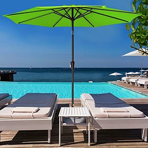 lot 19110 image: KITADIN Patio Umbrella 9 Ft Outdoor Market Table Umbrellas with Push Button Tilt, Crank Lift, 8 Sturdy Square Ribs for Garden, Lawn, Backyard, Pool (Apple Green)
