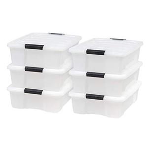 lot 19121 image: IRIS USA TB Pearl Plastic Storage Bin Tote Organizing Container with Durable Lid and Secure Latching Buckles, 27 Qt, 6 Count