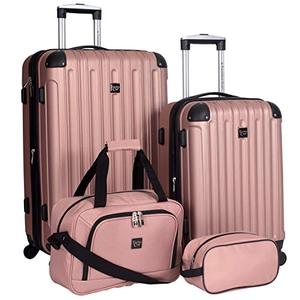 lot 19122 image: Travelers Club Midtown Hardside 4-Piece Luggage Travel Set, Rose Gold