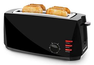 lot 19130 image: Elite Gourmet ECT-4829B Long Toaster, 6 Toast Settings Defrost, Reheat, Cancel Functions, Slide Out Crumb Tray, Extra Wide Slots for Bagels Waffles, 4-Slice, Black