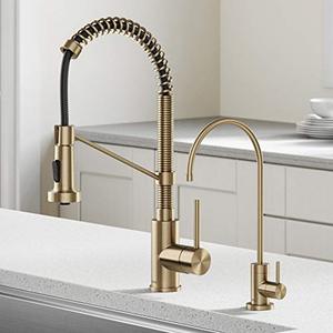 lot 19160 image: Kraus KPF-1610-FF-100BG Bolden Commercial Style Pull-Down Kitchen Purita Water Filter Faucet Combo, Brushed Gold