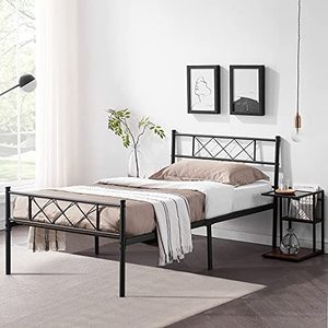 lot 19196 image: VECELO Metal Platform Bed Frame Mattress Foundation with Headboard & FootboardFirm Support & Easy Set up Structure, Twin, Black