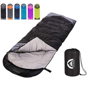lot 19203 image: Sleeping Bag 3 Season Warm & Cool Weather - Summer, Spring, Fall, Lightweight,Waterproof Indoor & Outdoor Use for Kids, Teens & Adults for Hiking,Backpacking and Camping (Black Grey, Single)
