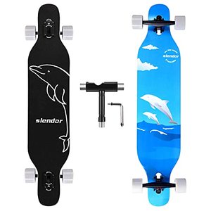 lot 19217 image: Slendor Longboard Skateboard 42 inch Drop Through Deck Complete Maple Cruiser Freestyle, Camber Concave (Sea Wave)