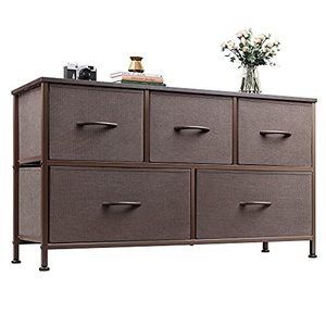 lot 19238 image: WLIVE Dresser with 5 Drawers, Dressers for Bedroom, Fabric Storage Tower, Hallway, Entryway, Closets, Sturdy Steel Frame, Wood Top, Easy Pull Handle