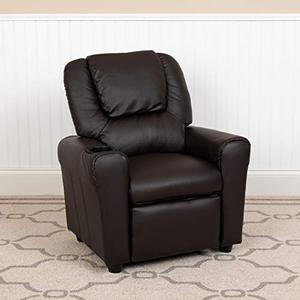 lot 19239 image: Flash Furniture Contemporary Brown LeatherSoft Kids Recliner with Cup Holder and Headrest