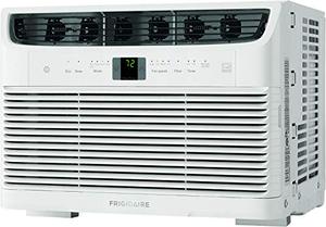 lot 19254 image: Frigidaire, White Energy Star 5,000 BTU 115V Window-Mounted Mini-Compact Air Conditioner with Full-Function Remote Control. Tested and turns on.