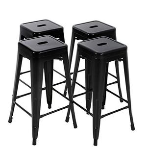 lot 19255 image: FDW Bar Stools Set of 4 Counter Stool Metal Bar Stools 30 Inches Height Industrial Bar Chairs Patio Stool Stackable Modern Backless Indoor Outdoor Metal Bar Stool Kitchen Stools Chairs,Black
