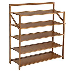 lot 19298 image: CUSMOR 5 Tiers Shoe Rack, Adjustable Shoe Shelf, Space Saving Shoe Storage Organizer, Easy to Assemble, Bamboo Shoe Shelf Organizer for Entryway, Closet, Hallway (Brown)