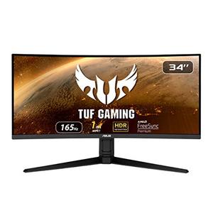 lot 19303 image: ASUS TUF Gaming VG34VQL1B 34� Curved HDR Monitor, WQHD (3440x1440), 165Hz, 1ms, Extreme Low Motion Blur, FreeSync Premium, Eye Care, DisplayPort HDMI USB, Height Adjustable, DisplayHDR 400, Black
