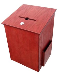 lot 19319 image: Buddy Products Wood Suggestion Box, 7.25 x 10 x 7.5 Inches, Medium Oak (5622-11)