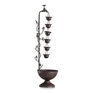 lot 19321 image: Alpine Corporation MAZ254 Alpine Hanging 6-Cup Tiered Floor Bronze IndoorOutdoor Garden, Entryway, Patio, Ya Water Fountain, 36, Beige