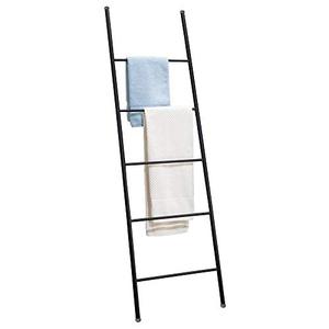 lot 19323 image: mDesign Metal Free Standing Bath Towel Blanket Ladder Storage Organization, Rack for Bathroom, Bedroom, Laundry Room - Matte Black