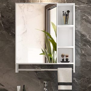 lot 19385 image: LVSOMT 27 Inch Bathroom Wall Mounted Cabinet, Aluminum Medicine Mirror Cabinet, Storage Organizer, Over The ToiletVanity Sink White Hanging Cabinet with Shelves, Towel Bar, Door (White)
