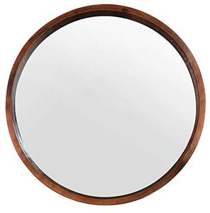 lot 19400 image: Mirrorize Mina Decorative Modern Wood Frame Round Mirror, 30 Diameter, Walnut Brown