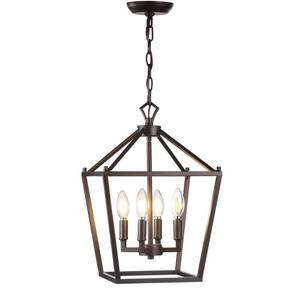 lot 19431 image: 12 4-Bulb Lantern Metal LED Pendant, Oil Rubbed Bronze