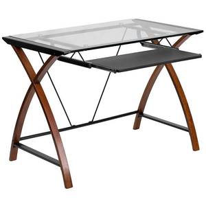 lot 19473 image: Glass Computer Desk with Pull-Out Keyboard Tray - Flash Furniture
