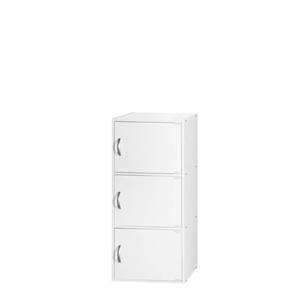 lot 19485 image: 3 Door with 3 Shelf Bookcase White - Hodedah