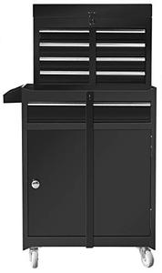 lot 19505 image: BIG RED ATBT1204R-BLACK Torin Rolling Garage Workshop Tool Organizer Detachable 4 Drawer Tool Chest with Large Storage Cabinet and Adjustable Shelf, Black