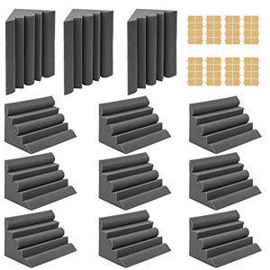 lot 19518 image: Webetop Acoustic Foam Bass Traps Corner Studio Foam 12 Pack Set 7 X 7 X 12 with Adhesive Tape Ideal for Noise Dampening Home Theater Ceiling Corner Sound Treatment Gray