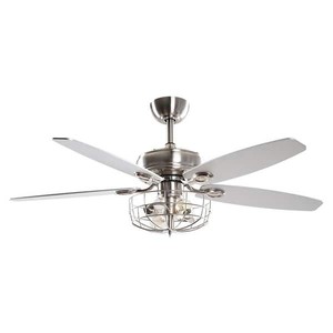 lot 3945 image: Silver 52-inch Wooden 5-Blade Caged Ceiling Fan with Remote - 52 Inches - Silver