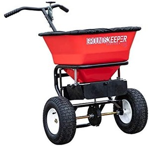 lot 3986 image: Buyers Products 3039632R Grounds Keeper Salt Spreader, 100 Pound Capacity, Red