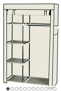 lot 4002 image: 64 Portable Closet Storage Organizer Wardrobe Clothes Rack with Shelves Black