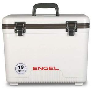 lot 4138 image: Engel 19 Quart Fishing Live Bait Dry Box Ice Cooler with Shoulder Strap, White See Description