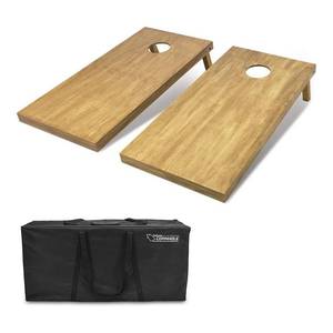 lot 4153 image: GOSPORTS Cornhole Regulation Size Lawn Outdoor Backyard Lawn Game, Light Brown