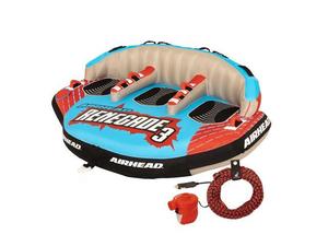 lot 4177 image: Airhead Renegade 3 Person Inflatable Towable Water Tube Kit w Boat Rope & Pump