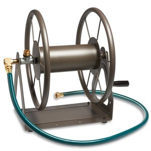lot 4445 image: Liberty Garden Versatile WallFloor Mounted Home Outside Water Hose Reel, Bronze
