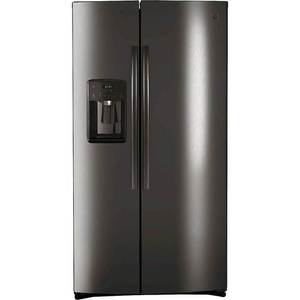 lot 24431 image: GE - 25.1 Cu. Ft. Side-by-Side Refrigerator - Black stainless steel FACTORY SEALED RETAIL$1,799.00
