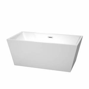 lot 24432 image: Wyndham Collection Sara 59 inch Freestanding Bathtub in White with Polished Chrome Drain and Overflow Trim FACTORY SEALED, RETAIL $1,199.99