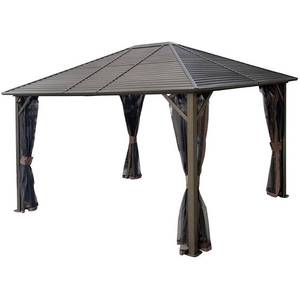 lot 24459 image: NEW Kozyard Caesar 10x12 Hardtop Aluminum Permanent Gazebo with a Mosquito Sidewall RETAILS $1,099.99