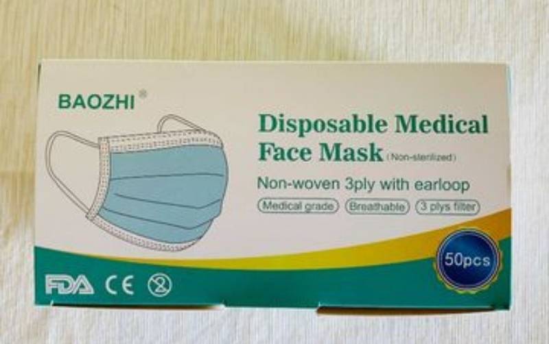 lot 80002 image: BAOZHI DISPOSABLE MEDICAL FACE MASK (NON-STERILIZED) NON-WOVEN 3PLY WITH EARLOOP 50PCS