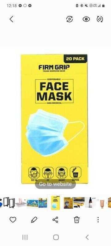 lot 80025 image: FIRM GRIP TOUGH WORKING GEAR DISPOSABLE FACE MASK NON-MEDICAL 20 PACK